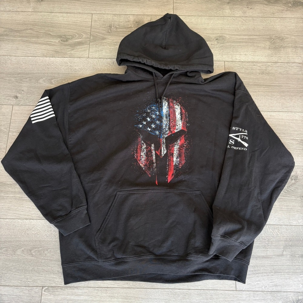 Grunt Style American Spartan Graphic Black Hoodie Mens XXL 2XL Patriotic 1776